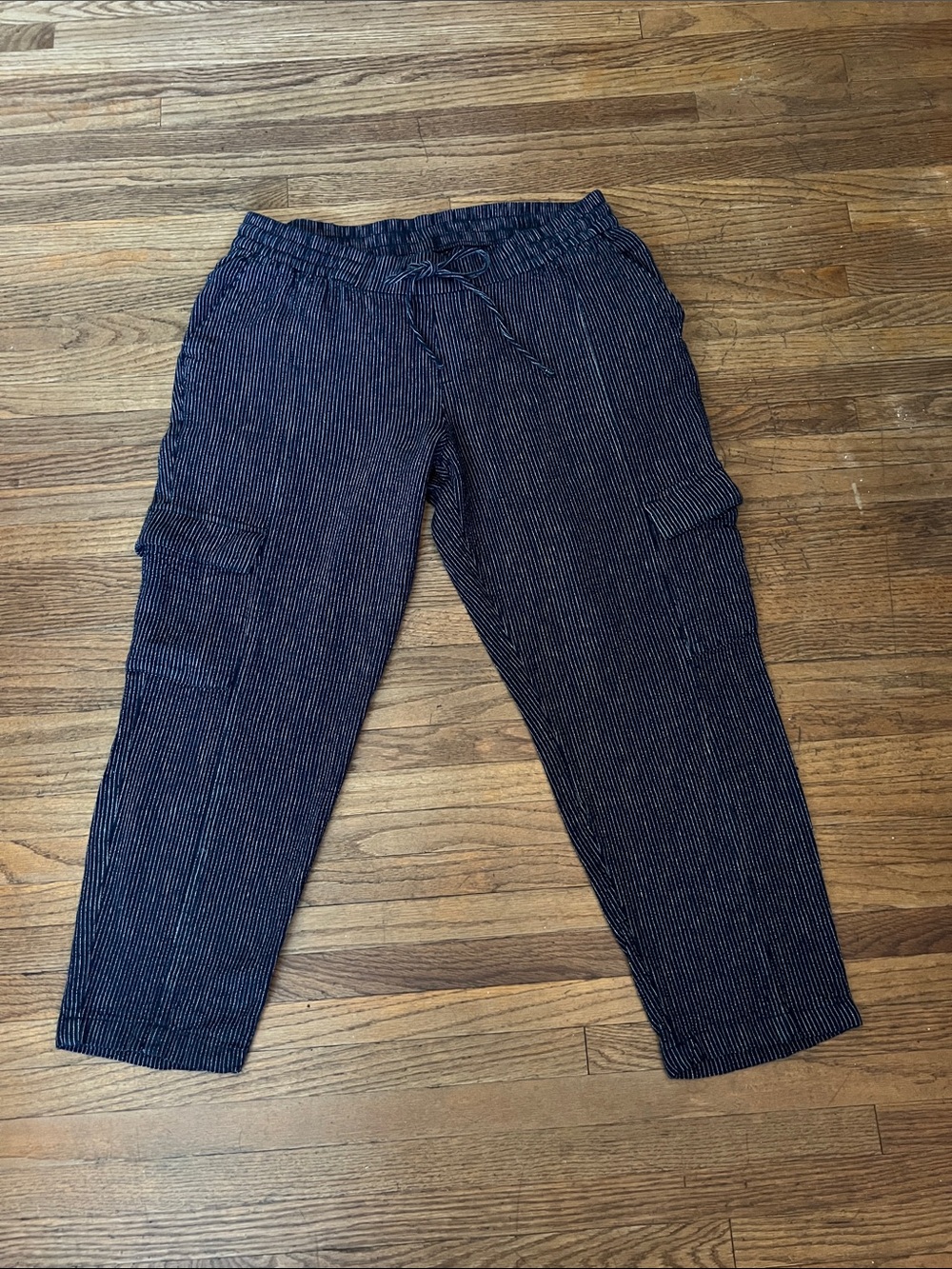 Women’s Old Navy Pinstriped Utility Cargo Drawstring Linen Pants